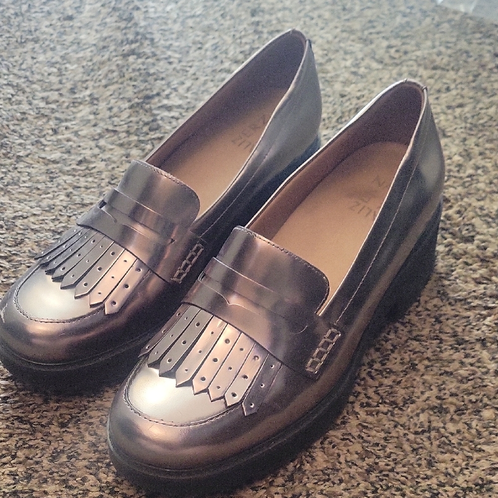 Naturalizer Shiny Silver Fringe Loafers